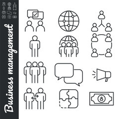 Minimal Teamwork in Business Management Icons Set - Editable Stroke, Pixel Perfect