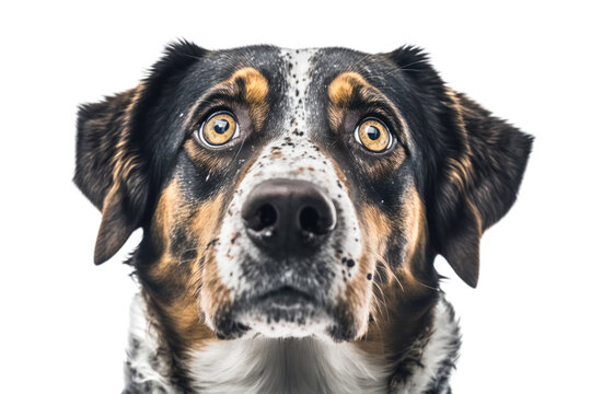 A dog with big eye a white background. Generative AI