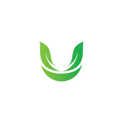 Letter U Leaf Logo vector Illustration. U Leaf Icon. Nature Organic Design