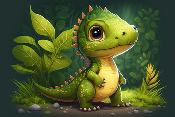 Cute adorable baby dinosaur, fantasy style of children. Generative AI