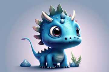 Obraz premium Cute adorable baby dinosaur, fantasy style of children. Generative AI