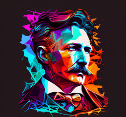 Fototapeta na wymiar Nikolo Tesla. Bright multi-colored portrait. AI generation..