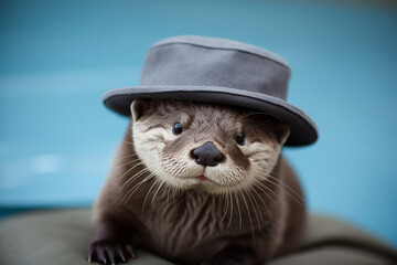 funny beaver wearing a hat - obrazy, fototapety, plakaty