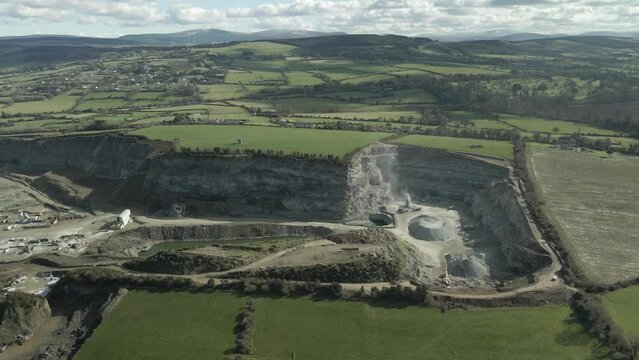 Aerial Shot Of Large Quarry Nearby N7 Motorway In Windmill Hill Rathcoole, Ireland. wide