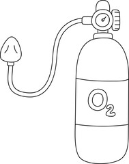 Oxygen Tank Bottle O2 Healthcare Handdrawn Outline Illustration Clipart