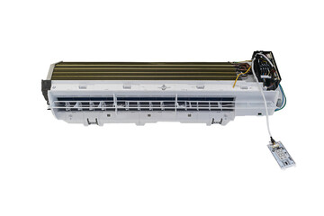 Air conditioning service, repair and maintenance concept. closeup at an indoor unit coil. PNG