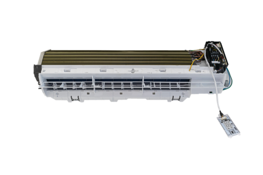 Air conditioning service, repair and maintenance concept. closeup at an indoor unit coil. PNG