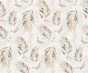 Seamless watercolor botanical pattern with tropical leaves for textile