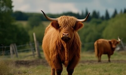 Scottish Highland Cattle in the Countryside AI generated