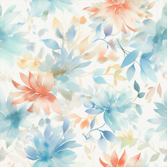 Seamless watercolor floral patterns, with flowers and foliage. Japanese abstract style. Use for wallpapers, backgrounds, packaging design, or web design.