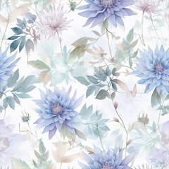 Seamless watercolor floral patterns, with flowers and foliage. Japanese abstract style. Use for wallpapers, backgrounds, packaging design, or web design.