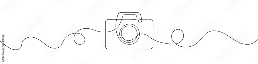 Wall mural Camera icon in continuous line drawing style. Line art of photo camera icon. Vector illustration. Abstract background