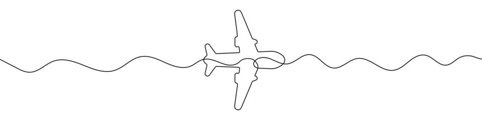 Airplane icon in continuous line drawing style. Line art of of an aircraft. Vector illustration. Abstract background