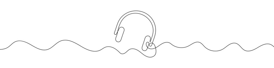 Headphones sign in continuous line drawing style. Line art of headphones. Vector illustration. Abstract background