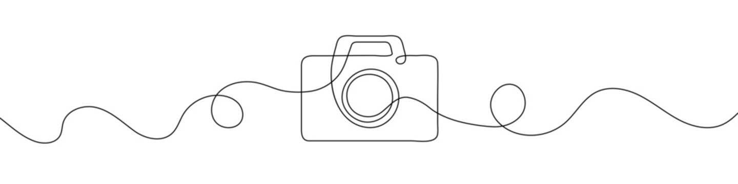Camera icon in continuous line drawing style. Line art of photo camera icon. Vector illustration. Abstract background