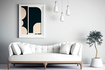 White couch interior design room. Generative ai.