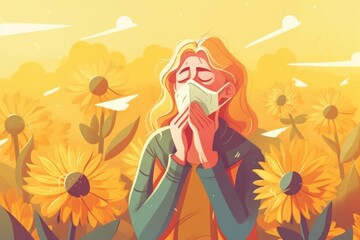 Obraz na płótnie Canvas Allergy Illustration - Person Sneezing because of an Allergy
