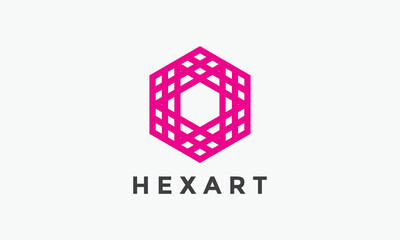 Logo vector hexagonal pink color minimalist concept technology secure design