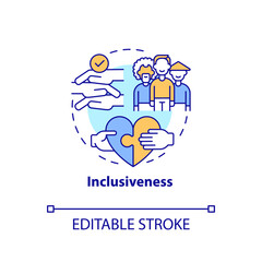 Inclusiveness concept icon. Global citizenship education theme. Social integration abstract idea thin line illustration. Isolated outline drawing. Editable stroke. Arial, Myriad Pro-Bold fonts used