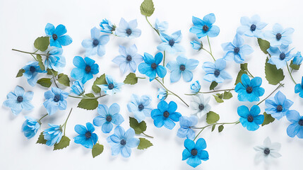 blue dehlia flowers on white background.