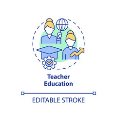 Teacher education concept icon. Global civil society. Improve students learning abstract idea thin line illustration. Isolated outline drawing. Editable stroke. Arial, Myriad Pro-Bold fonts used