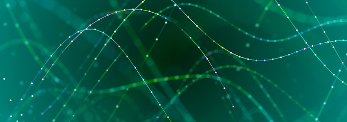 Sci-fi background. Digital landscape with dots and lines. Cyberspace grid. Background concept for your design. 3d