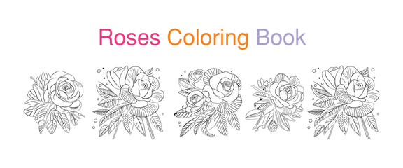 
Beautiful Five Roses Flower Coloring book, hand drawn vector
