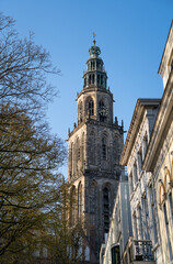 The famous Martinitoren in the city of Groningen on a spring morning.