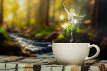 Coffee and smoke on natural background