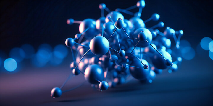 the atom is shown on blue background,
