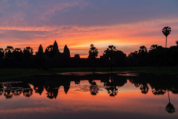 Angkor Wat silhouette at sunrise