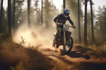 Fototapeta na wymiar Motorbike Motorcross Race in the Woods | Generative Ai
