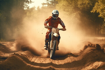 Naklejka premium Motorbike Motorcross Race in the Woods | Generative Ai