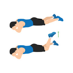 Man doing prone or lying knee bends exercise. Flat vector