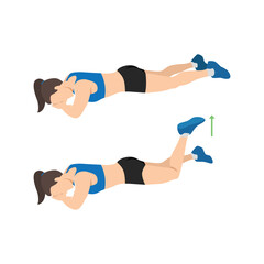 Woman doing prone or lying knee bends exercise. Flat vector