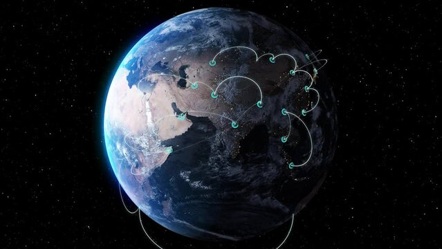 Global business concept of connections and information transfer in the world from beijing,china