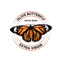 Fototapeta na wymiar Olive Butterfly Extra Virgin Badge Retro Vintage Logo Design