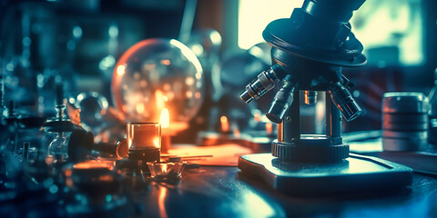 chemistry lab setup with microscope,