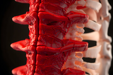 Abstract reconstruction computer tomography or CT image showing pedicle screw in a patient underwent transforaminal lumbar interbody fusion or MIS TLIF, patient back pain and sciatica. Generative AI.