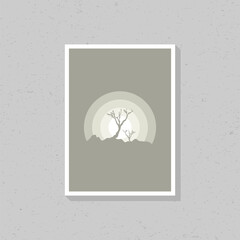 Dry tree silhouette design in gray color for wall decoration. Flat vector interior illustration. Suitable for printing, templates and poster backgrounds.