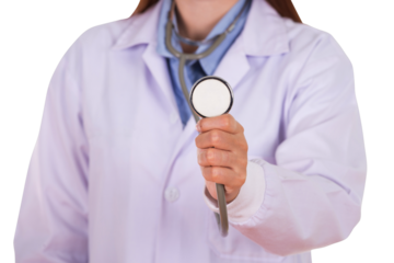 close up stethoscope with female doctor on transparent background png