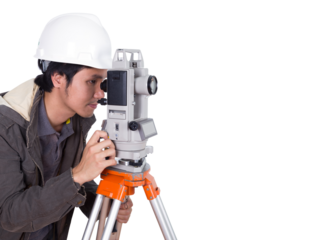 engineer working with survey equipment theodolite on a tripod. on transparent background png file