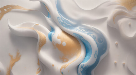 Abstract marble background in light blue and white colors with gold streaks. Ai generative illustration