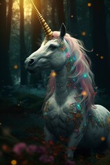 Obraz na płótnie Canvas illustration, cute spooky colorful unicorn, generative ai