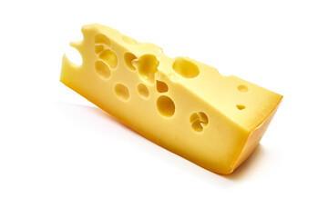 Maasdam cheese, Netherlands cheese, isolated on white background.