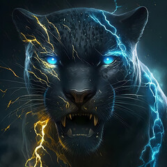 Concept of an Black Panther with an electric atmosphere