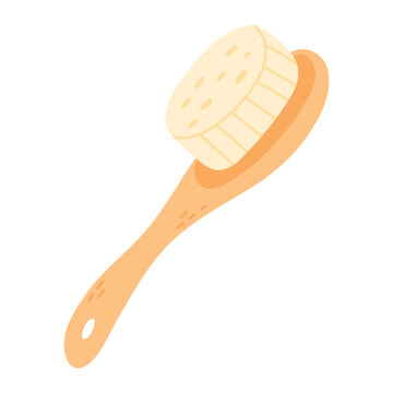 Dry massage brush in flat style. Hair brush isolated.