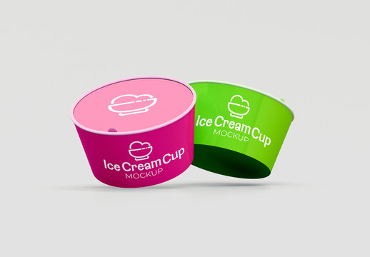 Two Open Ice Cream Jars Floating Mockup