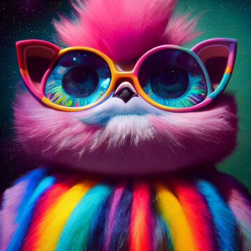 Cute fluffy LGBTQ rainbow colored Aninals with glases