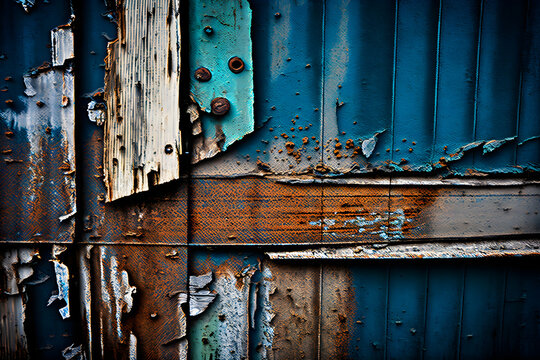 bright chipped paint and aged wood planks, Generative AI